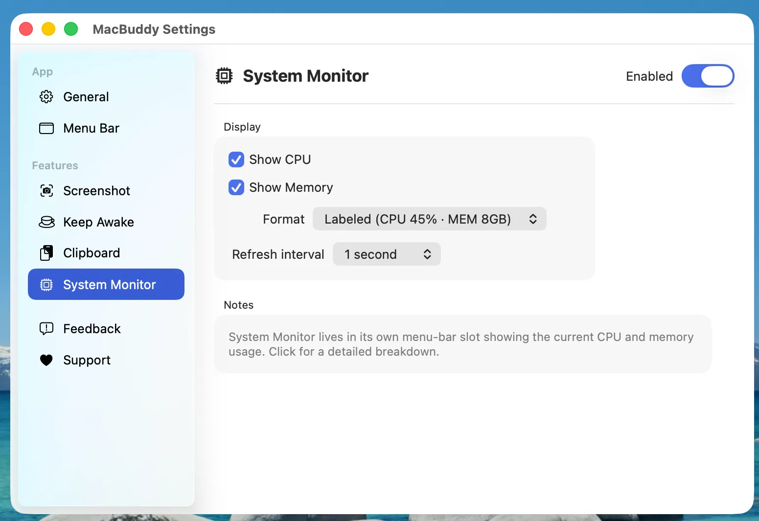 System Monitor settings