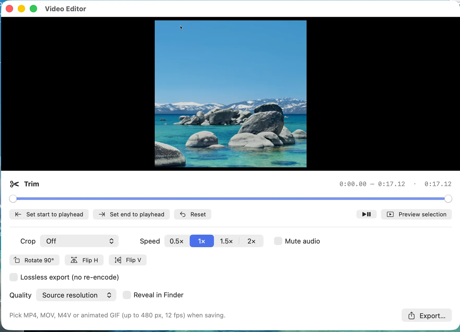Video Editor — trim, crop, speed, rotate and export