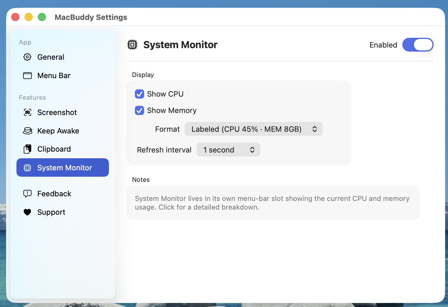 System Monitor settings